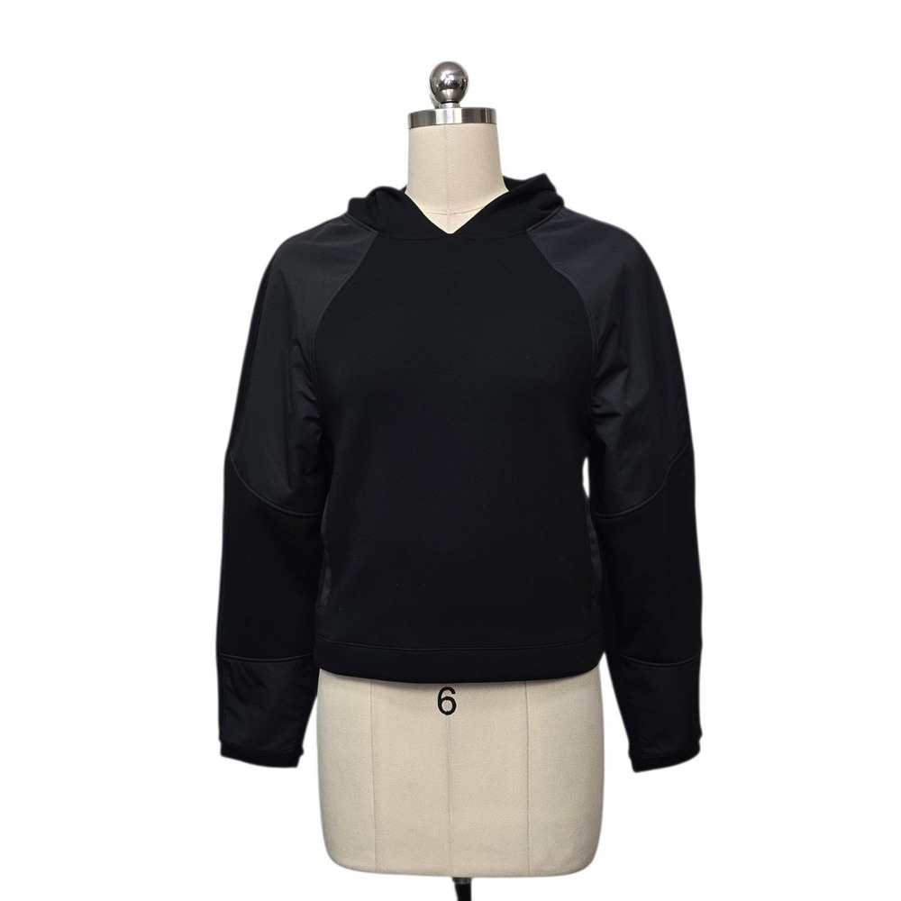 Athleta Womens Get Set Sweatshirt Black Mixed Media Pullover Hoodie Size XS